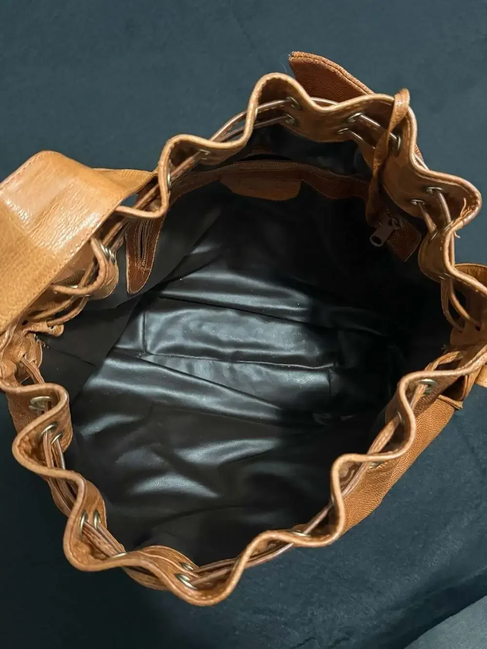 Impulse by Sharif Brown Leather Drawstring Hobo Shoulder Bag with Pouch